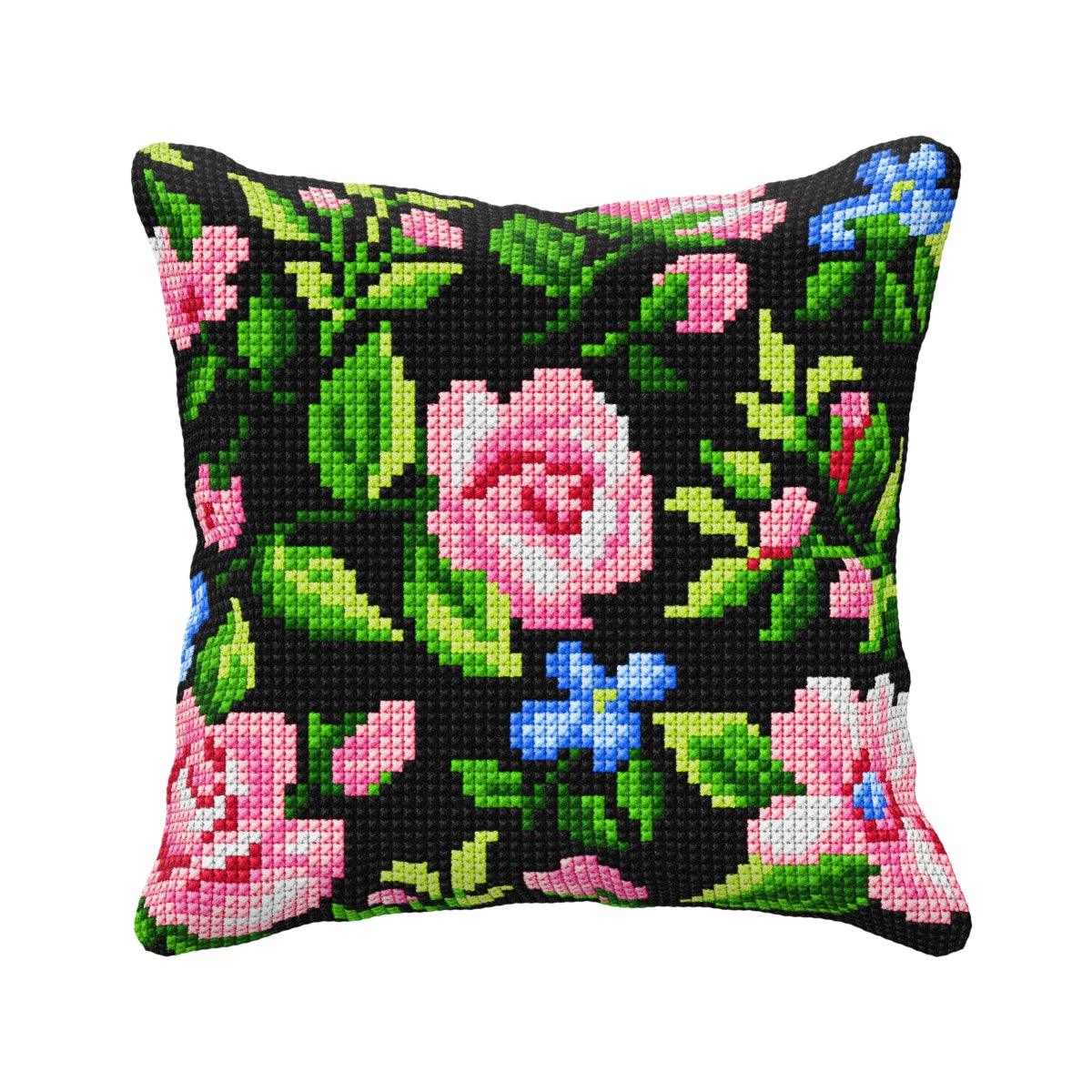 Cushion cross stitch kit  "Roses on the black background" 99010-0